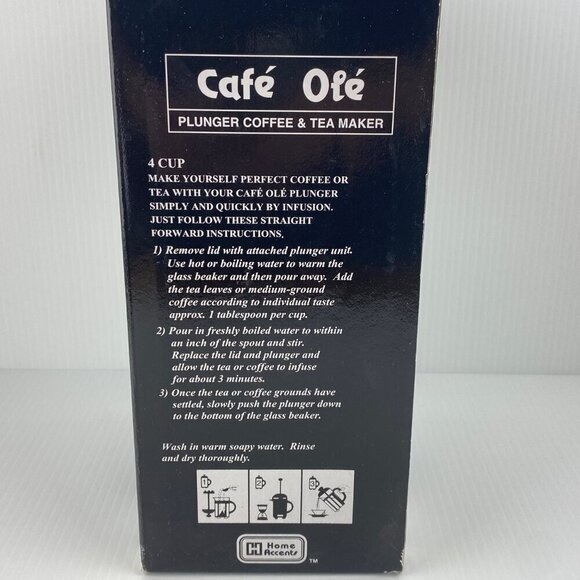 Café Ole Coffee Press 4 Cup Glass with Stainless Steel in Original Box - Picture 2 of 6